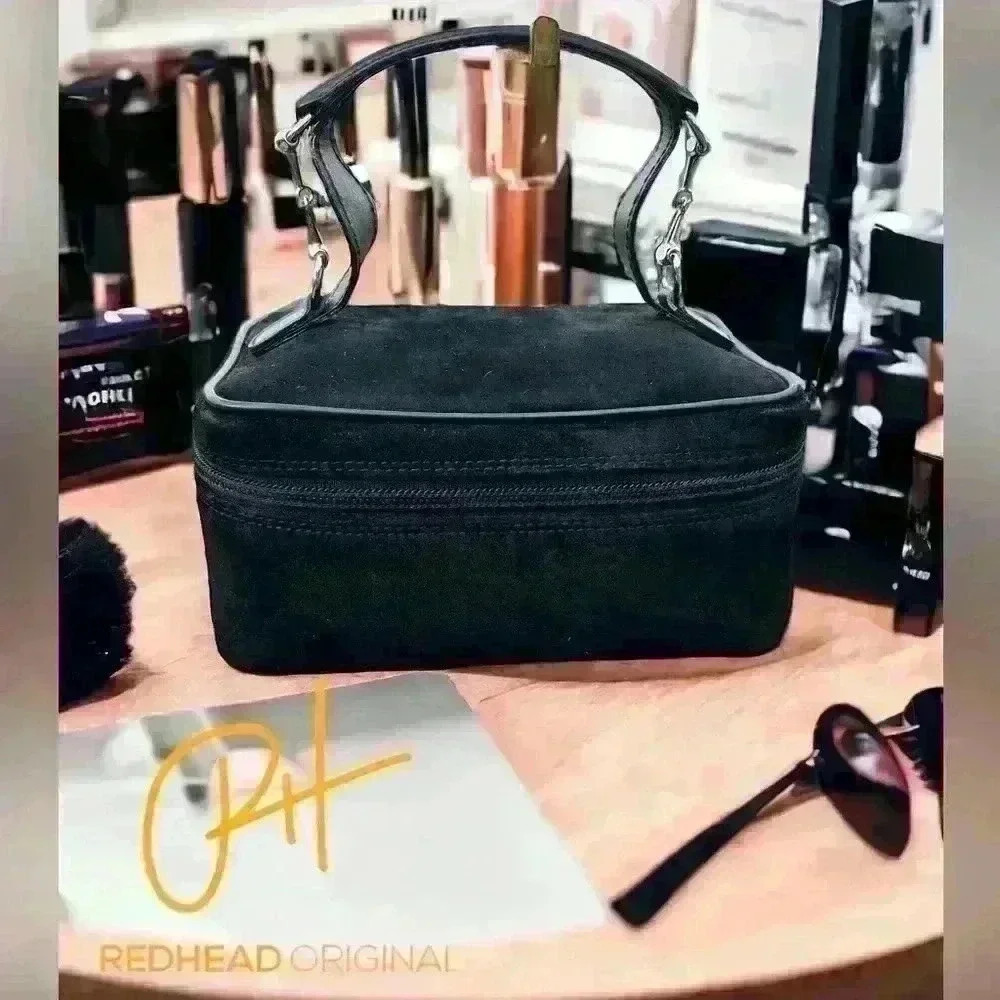 Gucci Cosmetic/Jewelry Case/ horse bit silver  in black suede /black interior